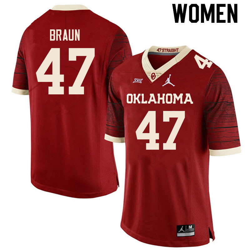 Women #47 Brady Braun Oklahoma Sooners College Football Jerseys Sale-Retro - Click Image to Close